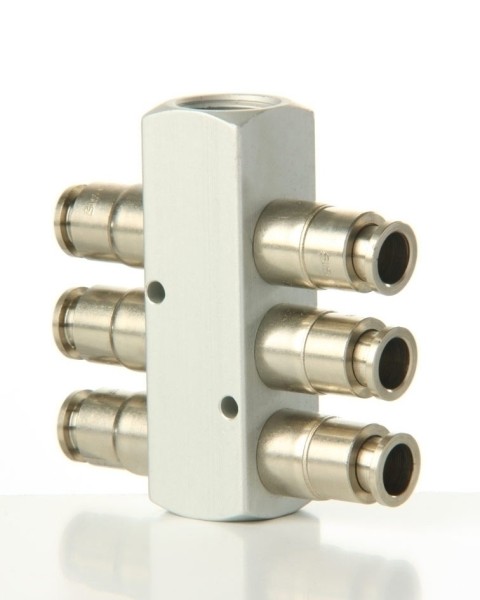 6-Wege-Verteilerblock 12 mm - 1/2'' BSP